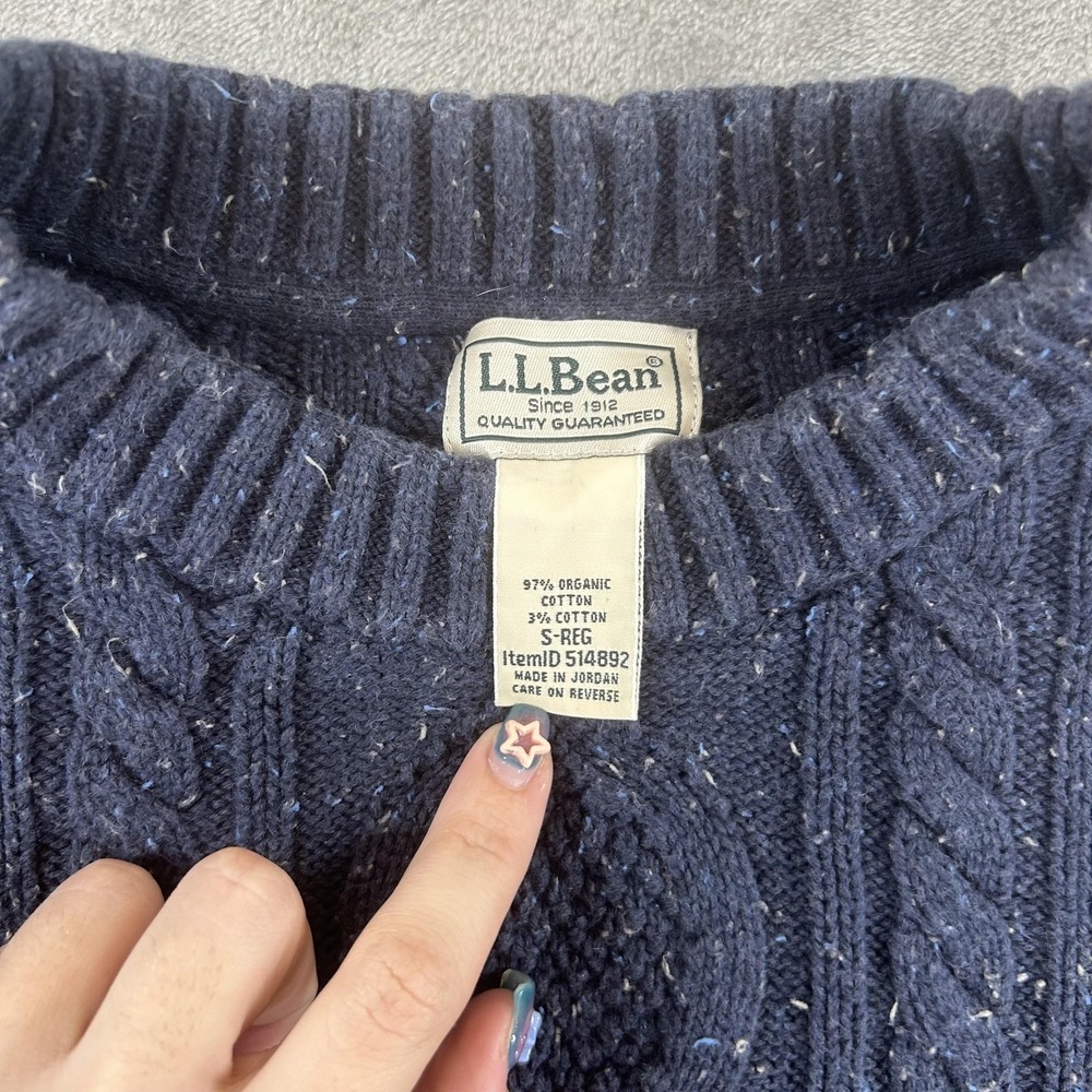 L.L. Bean Sweater Mens Small Blue Cable Knit Crew Neck Organic Cotton Pullover - Picture 2 of 14